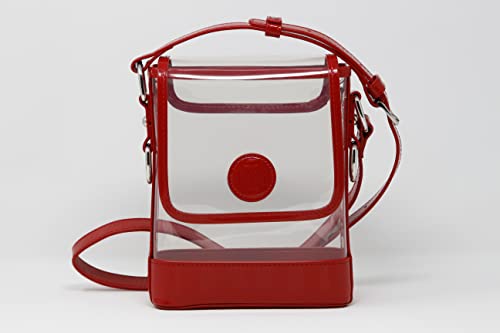 Clear Small Satchel Red Holographic Leather Trim with Removable Interchangeable Liner