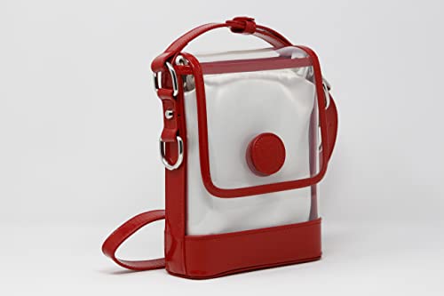 Clear Small Satchel Red Holographic Leather Trim with Removable Interchangeable Liner