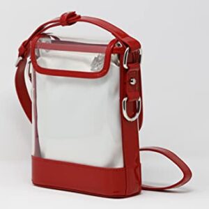 Clear Small Satchel Red Holographic Leather Trim with Removable Interchangeable Liner