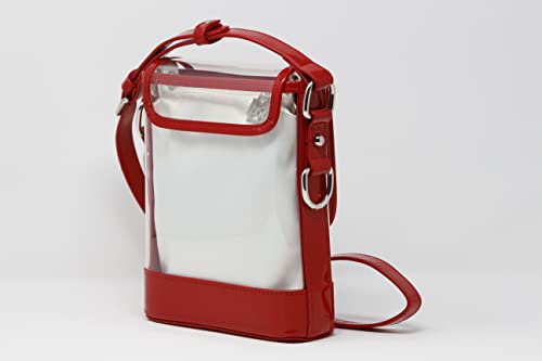 Clear Small Satchel Red Holographic Leather Trim with Removable Interchangeable Liner