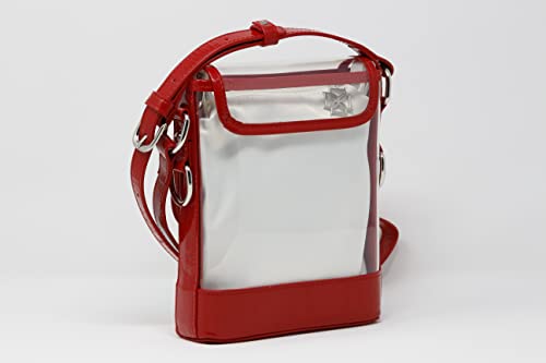 Clear Small Satchel Red Holographic Leather Trim with Removable Interchangeable Liner