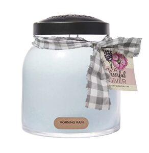 a cheerful giver – morning rain – 34oz papa scented candle jar with lid – keepers of the light – 155 hours of burn time, gift for women, blue
