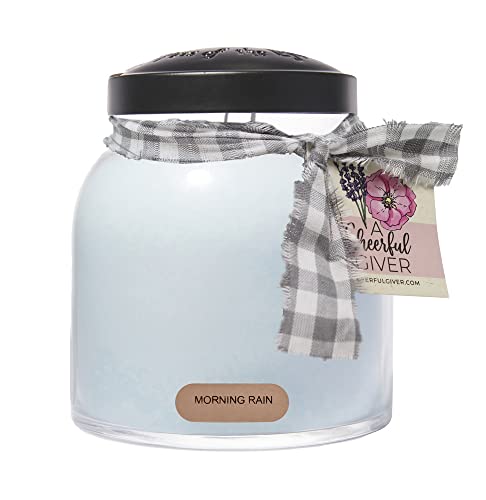 A Cheerful Giver - Morning Rain - 34oz Papa Scented Candle Jar with Lid - Keepers of The Light - 155 Hours of Burn Time, Gift for Women, Blue