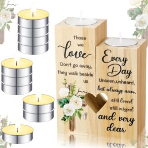 2 pcs memorial gift sympathy candles for loss of loved wooden candle holder with 10 pcs flameless candles birthday mother’s day remembrance candlestick for loss of loved one (flower style)