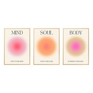 3 pieces positive aura posters for room aesthetic colorful aura grainy gradient canvas wall art spiritual soul body mind quote print painting danish pastel home wall decor for bedroom 8x10in unframed