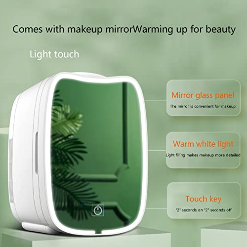 Portable Mirrored Fridge for Beauty Makeup with LED Lights Cooler for Creams Moisturizers Fragrance and Face Masks Skincare Makeup in Bedroom Dorm and Office,White