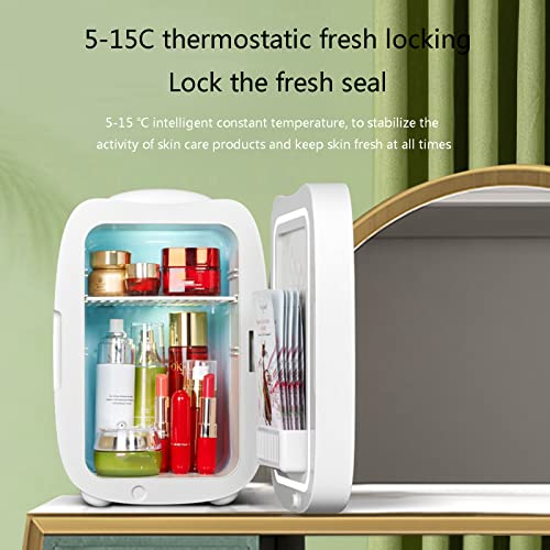 Portable Mirrored Fridge for Beauty Makeup with LED Lights Cooler for Creams Moisturizers Fragrance and Face Masks Skincare Makeup in Bedroom Dorm and Office,White