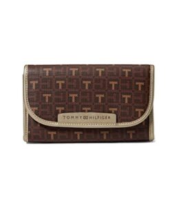 tommy hilfiger kennedy ii flap continental wallet-coated square monogram chestnut/heritage brown/gold metallic trim one size