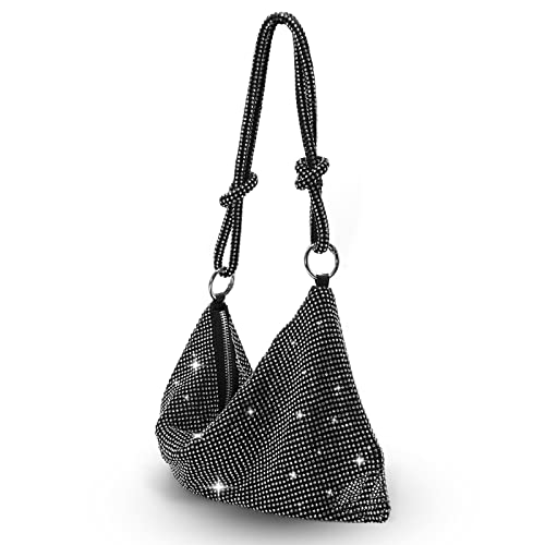 YUEARN Rhinestone Purse for Women, Sparkly Purse Evening Bag Bling Hobo Bag Shiny Silver Handbag for Clubs & Parties