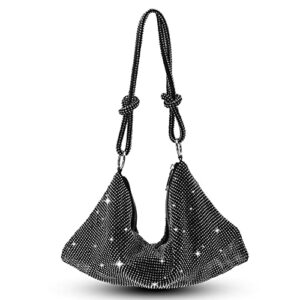 YUEARN Rhinestone Purse for Women, Sparkly Purse Evening Bag Bling Hobo Bag Shiny Silver Handbag for Clubs & Parties