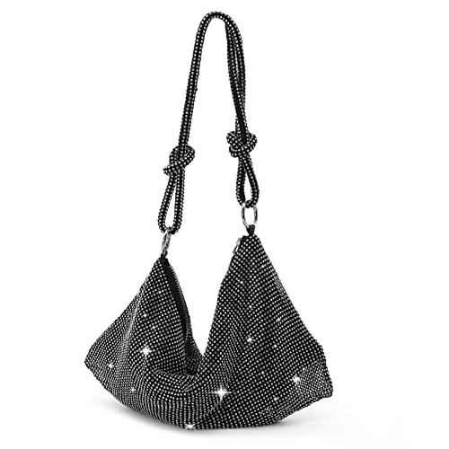 YUEARN Rhinestone Purse for Women, Sparkly Purse Evening Bag Bling Hobo Bag Shiny Silver Handbag for Clubs & Parties