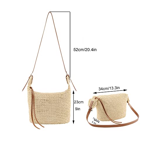 Ayliss Women Straw Handbag Purse Small Summer Beach Handmade Crossbody Shoulder Tote Handbag Handwoven Beach Straw Bag (Beige)