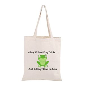 jniap frog tote bag frog amphibian lover gift a day without frog is like just kidding i have no idea frog themed shoulder bag (frog tote bag)
