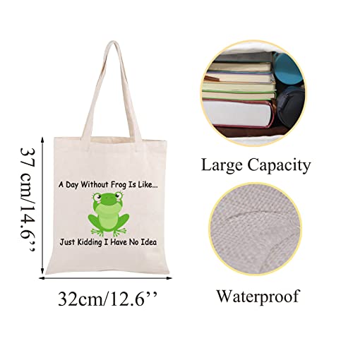 JNIAP Frog Tote Bag Frog Amphibian Lover Gift A Day Without Frog Is Like Just Kidding I Have No Idea Frog Themed Shoulder Bag (Frog Tote Bag)