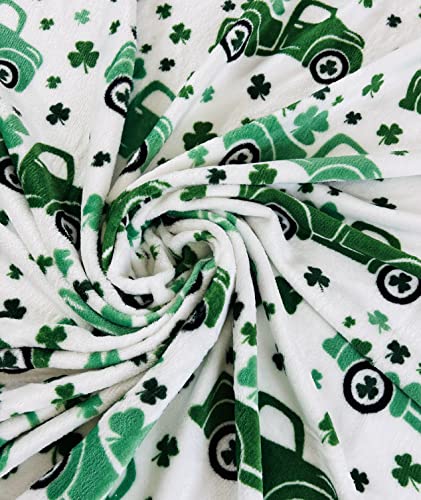 St. Patrick's Day Throw Blanket: Decorative Truck Full of Luck with Shamrock Clovers on Distressed Background Cozy Fuzzy Fleece Decorative Accent for Couch Sofa Chair Bed or Dorm (Irish Go Lucky)