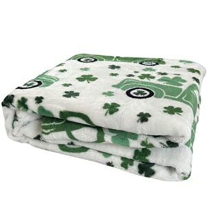 St. Patrick's Day Throw Blanket: Decorative Truck Full of Luck with Shamrock Clovers on Distressed Background Cozy Fuzzy Fleece Decorative Accent for Couch Sofa Chair Bed or Dorm (Irish Go Lucky)