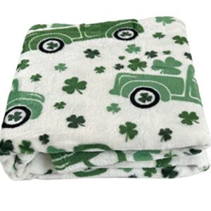 St. Patrick's Day Throw Blanket: Decorative Truck Full of Luck with Shamrock Clovers on Distressed Background Cozy Fuzzy Fleece Decorative Accent for Couch Sofa Chair Bed or Dorm (Irish Go Lucky)