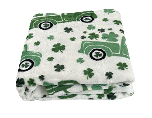 St. Patrick's Day Throw Blanket: Decorative Truck Full of Luck with Shamrock Clovers on Distressed Background Cozy Fuzzy Fleece Decorative Accent for Couch Sofa Chair Bed or Dorm (Irish Go Lucky)