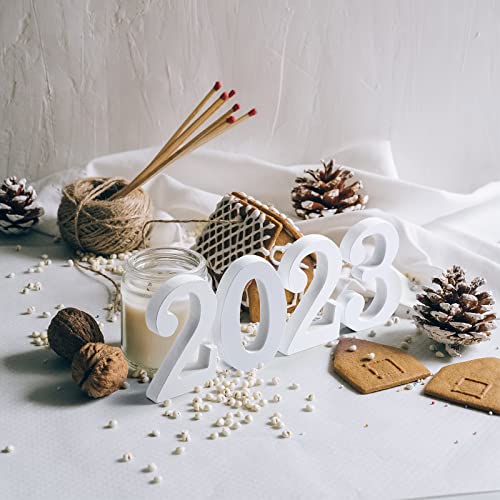 2023 Sign Prop Class of 2023 Graduation Decorations 2023 Wooden Numbers Block Table Top Freestanding Sign 2023 Number Word Sign Table Decor for Wedding Party Photo Props Decoration (White)