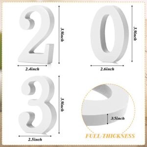 2023 Sign Prop Class of 2023 Graduation Decorations 2023 Wooden Numbers Block Table Top Freestanding Sign 2023 Number Word Sign Table Decor for Wedding Party Photo Props Decoration (White)