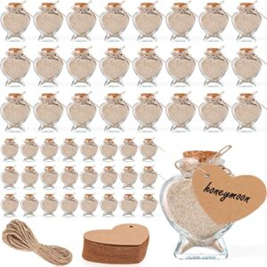 141 pcs heart shaped small glass jars with cork lids, label tags and string honeymoon glass favor jars small heart glass wish bottles keepsake couple wedding gifts valentines day party decoration diy