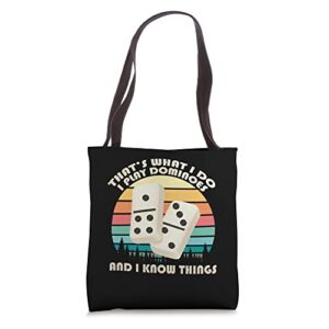 i play dominoes and i know things board game domino tote bag
