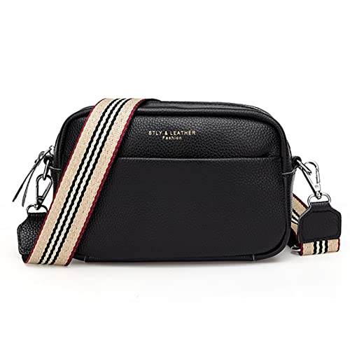 Crossbody Bag for Women Genuine Leather Wide Strap Shoulder Bag Purse Trendy Design Camera Crossbody Purse Top Zip over the Shoulder Purse