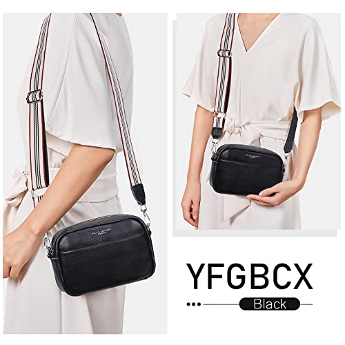 Crossbody Bag for Women Genuine Leather Wide Strap Shoulder Bag Purse Trendy Design Camera Crossbody Purse Top Zip over the Shoulder Purse