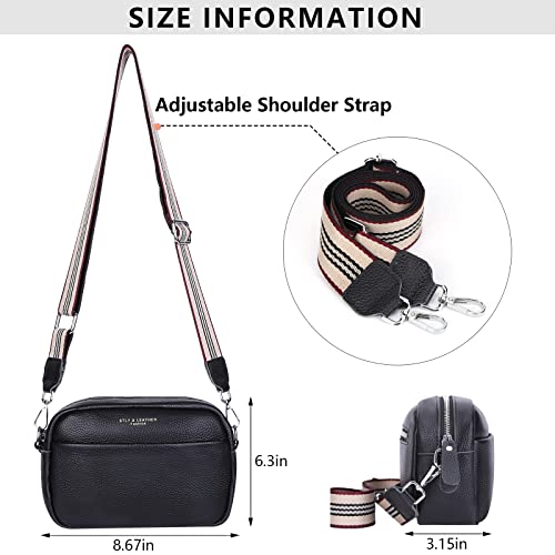 Crossbody Bag for Women Genuine Leather Wide Strap Shoulder Bag Purse Trendy Design Camera Crossbody Purse Top Zip over the Shoulder Purse