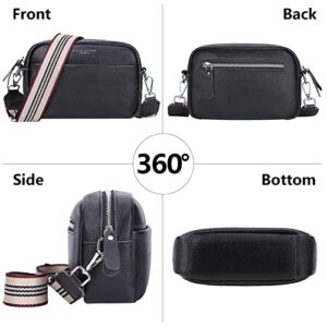 Crossbody Bag for Women Genuine Leather Wide Strap Shoulder Bag Purse Trendy Design Camera Crossbody Purse Top Zip over the Shoulder Purse