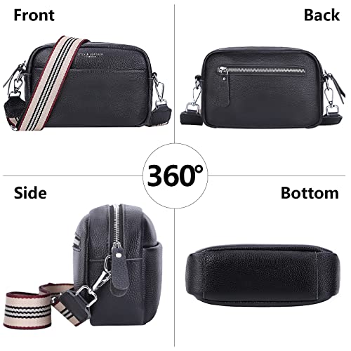 Crossbody Bag for Women Genuine Leather Wide Strap Shoulder Bag Purse Trendy Design Camera Crossbody Purse Top Zip over the Shoulder Purse