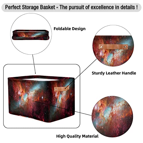 Pardick Large Collapsible Storage Bins ,Galaxy Nebula Decorative Canvas Fabric Storage Boxes Organizer with Handles，Rectangular Baskets Bin for Home Shelves Closet Nursery Gifts