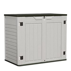 greesum outdoor horizontal resin storage sheds 34 cu. ft. weather resistant resin tool shed, extra large capacity weather resistant box for bike, garbage cans, lawnmowe, without divider, grey