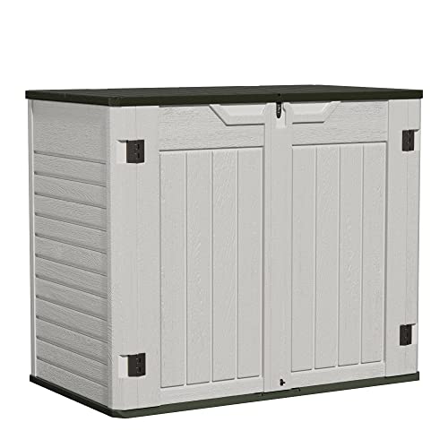 Greesum Outdoor Horizontal Resin Storage Sheds 34 Cu. Ft. Weather Resistant Resin Tool Shed, Extra Large Capacity Weather Resistant Box for Bike, Garbage Cans, Lawnmowe, Without Divider, Grey