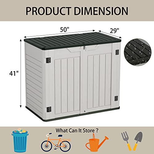 Greesum Outdoor Horizontal Resin Storage Sheds 34 Cu. Ft. Weather Resistant Resin Tool Shed, Extra Large Capacity Weather Resistant Box for Bike, Garbage Cans, Lawnmowe, Without Divider, Grey