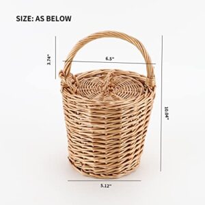Small Wicker Basket, Round Storage Bin with Handle and Lid for Cell Phones Toys Sundries