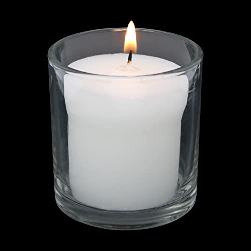 White Votive Candles in Glass Jar - 3 Pk Glass Votives - Long Burning Votives 24 Hour Candle - Smokeless Unscented Votive Candles - Wedding Votive Candles for Wedding Dinner Party - Relaxing Candles