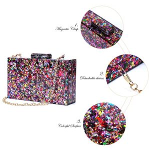 BOBOKA Acrylic Clutch Purses with Rhinestone Rectangle Dangle Earrings Glitter Purse for Women Multicolor Perspex Geometric Patterns Banquet Evening Bag Shoulder Crossbody Handbags