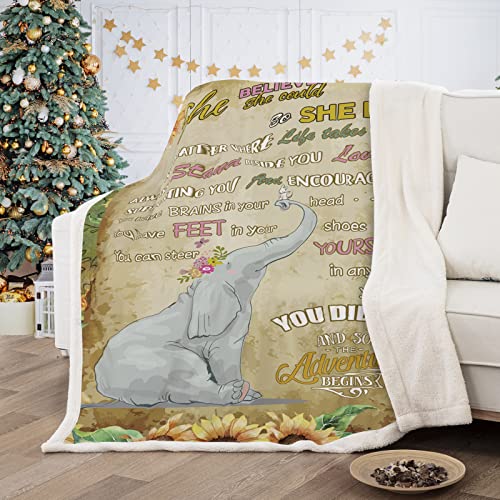 Elephant Sunflower Throw Blanket, Elephant Gifts for Women, Fleece Soft Blanket for Bed, Cozy Plush Blanket for Sofa Couch Office Blanket for Women 80 × 60 Inches