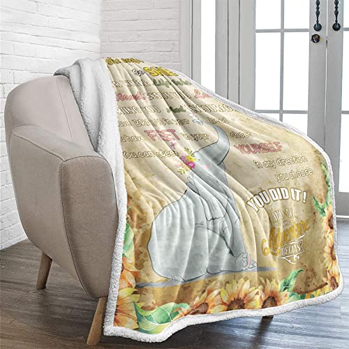 Elephant Sunflower Throw Blanket, Elephant Gifts for Women, Fleece Soft Blanket for Bed, Cozy Plush Blanket for Sofa Couch Office Blanket for Women 80 × 60 Inches