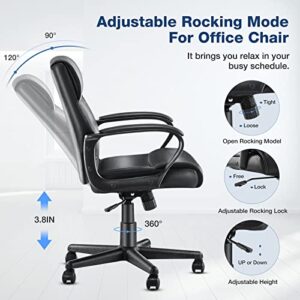 Executive Office Chair Computer Desk Chair with Padded Armrests, Ergonomic Chair Mid Back Lumbar Support and Adjustable Height & Tilt Angle Home Office Desk Chairs PU Leather Swivel Rolling Chair