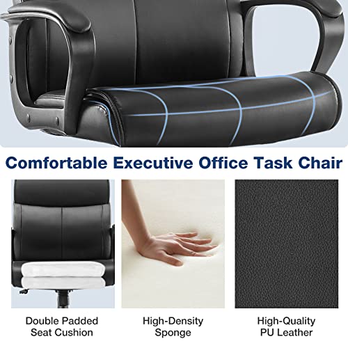 Executive Office Chair Computer Desk Chair with Padded Armrests, Ergonomic Chair Mid Back Lumbar Support and Adjustable Height & Tilt Angle Home Office Desk Chairs PU Leather Swivel Rolling Chair