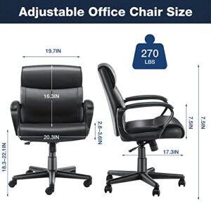 Executive Office Chair Computer Desk Chair with Padded Armrests, Ergonomic Chair Mid Back Lumbar Support and Adjustable Height & Tilt Angle Home Office Desk Chairs PU Leather Swivel Rolling Chair