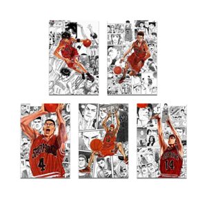 Onstthm Anime Slam Dunk Poster 5Pcs Canvas Painting HD Print Wall Art for Living Room Home Decoration Boy Gift，Unframed 8"x12"