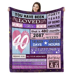 40th birthday gifts for women blanket, 40 year old women gift for birthday, gifts for 40 years old woman female sister mom wife, 40th birthday decorations for women throw blanket 50″x60″
