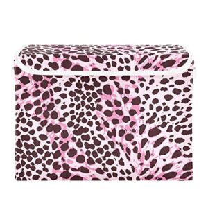 kigai pink sexy cute leopard storage bin, storage baskets with lids large organizer collapsible storage bins cube for bedroom, shelves, closet, home, office 16.5 x 12.6 x 11.8 inch