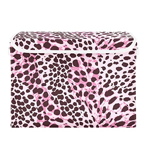 Kigai Pink Sexy Cute Leopard Storage Bin, Storage Baskets with Lids Large Organizer Collapsible Storage Bins Cube for Bedroom, Shelves, Closet, Home, Office 16.5 X 12.6 X 11.8 Inch