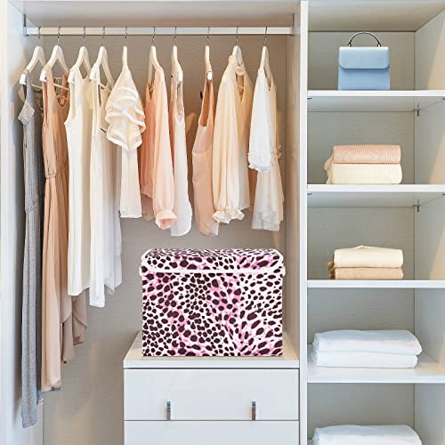 Kigai Pink Sexy Cute Leopard Storage Bin, Storage Baskets with Lids Large Organizer Collapsible Storage Bins Cube for Bedroom, Shelves, Closet, Home, Office 16.5 X 12.6 X 11.8 Inch