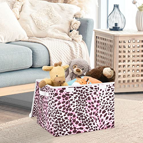 Kigai Pink Sexy Cute Leopard Storage Bin, Storage Baskets with Lids Large Organizer Collapsible Storage Bins Cube for Bedroom, Shelves, Closet, Home, Office 16.5 X 12.6 X 11.8 Inch