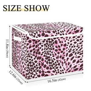 Kigai Pink Sexy Cute Leopard Storage Bin, Storage Baskets with Lids Large Organizer Collapsible Storage Bins Cube for Bedroom, Shelves, Closet, Home, Office 16.5 X 12.6 X 11.8 Inch